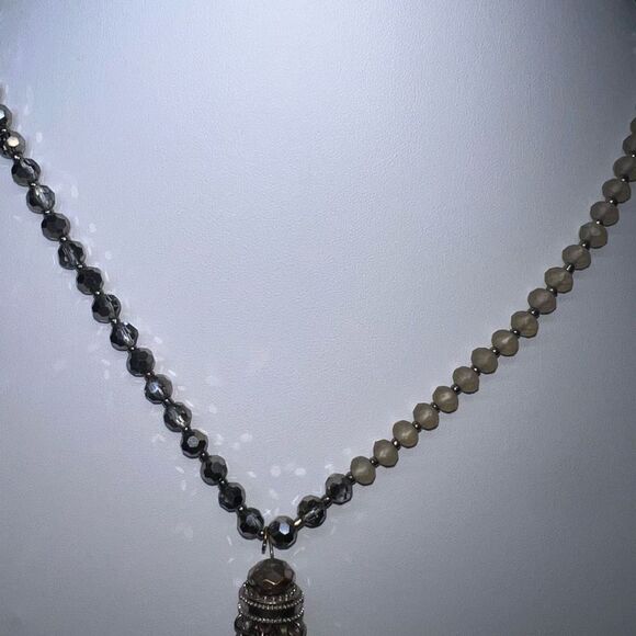 Saylor Silver Beaded Tassel Necklace - Picture 4 of 8